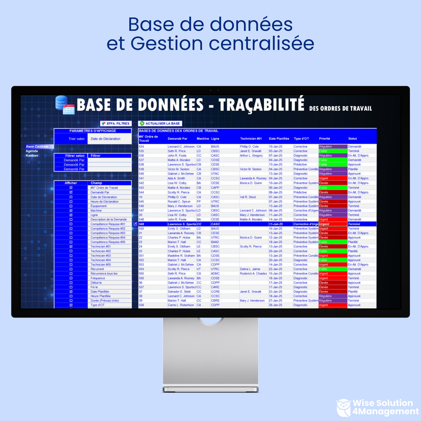Base de données centralisée GMAO Excel VBA – Centralisez et suivez toutes les données de maintenance et équipements en temps réel, pour une gestion simplifiée des interventions, des ordres de travail et un meilleur suivi prédictif des maintenances.