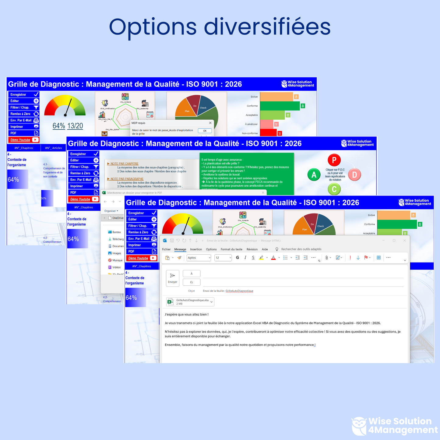 Options diversifiées de l’application Diagnostic ISO 9001:2026 pour personnaliser le diagnostic qualité.