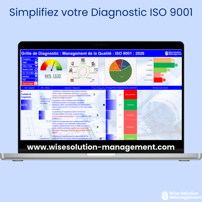 Vue globale de l’application Diagnostic ISO 9001:2026, évaluation complète du système de management de la qualité.